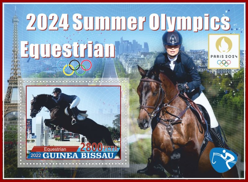Stamps. Olympic games  2024 in Paris. Equestrian 2022 6 sheets perforated