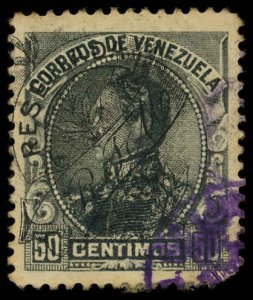 VENEZUELA Sc 153 F-VF/USED - 1900 50c Simon Bolivar, Stamp of 1899 Ovpt in Black