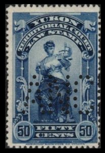 CANADA YUKON REVENUE TAX 1902 VINTAGE 50c #YL9 USED VERY SCARCE LAW STAMP CV $5.