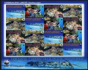 GRENADA GRENADINES WORLD WILDLIFE FUND LOBSTER SCOTT#2727 SHEET OF 16  RARE IMPF