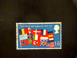 Great Britain, Scott #587, used(o), 1969, Flags of NATO forming one Flag, 1/6