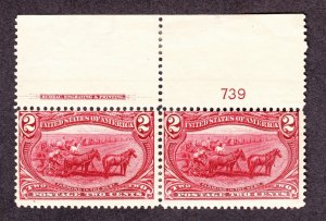 US 286 2c Trans-Mississippi Plate #739 Inscription Pair F-VF OG H SCV $60