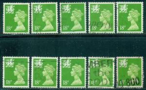 GREAT BRITAIN WALES SG-W48, SCOTT WMMH-34, USED, 10 STAMPS, GREAT PRICE!