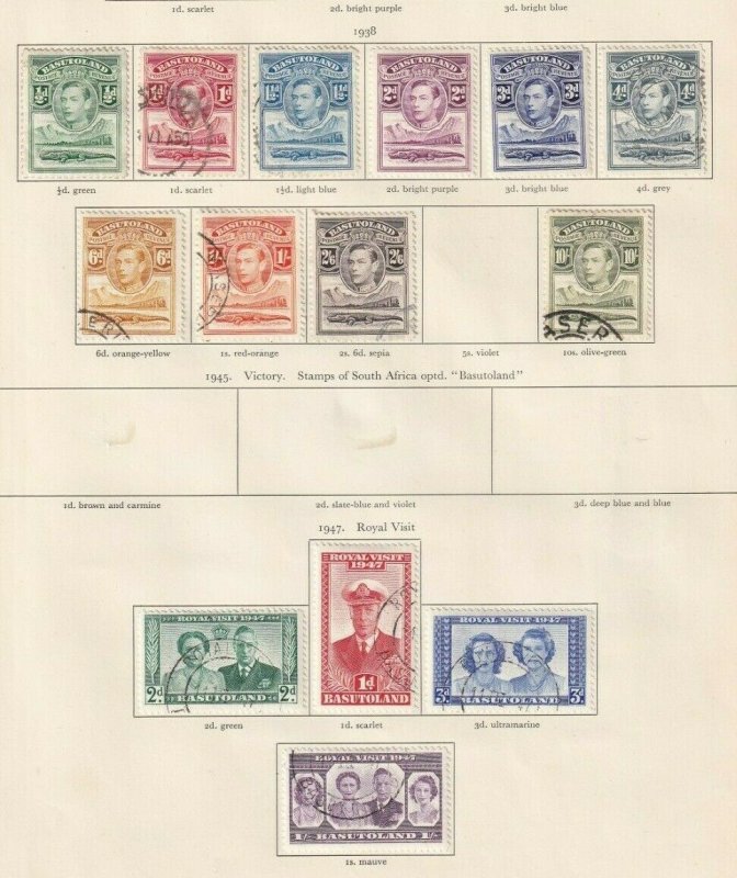 BASUTOLAND  ALBUM PAGE  VALUES 1938 TO 10/- AND 1947 ROYAL VISIT