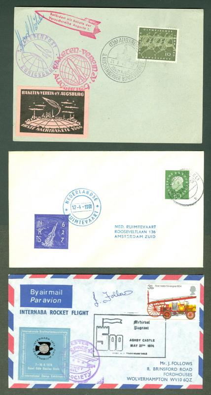 ROCKET MAIL COVERS - Collection of 30 w/labels or signed VF