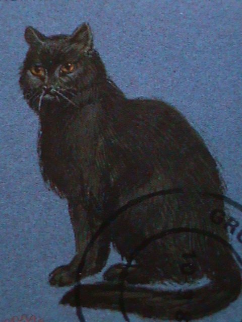 GRUNAY SCOTLAND STAMP: 1984  18TH  SHORT HAIR BLACK CAT IMPERF: CTO-MNH S/S RARE
