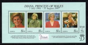 Samoa Sc 956 1998 Princess Diana stamp sheet mint NH