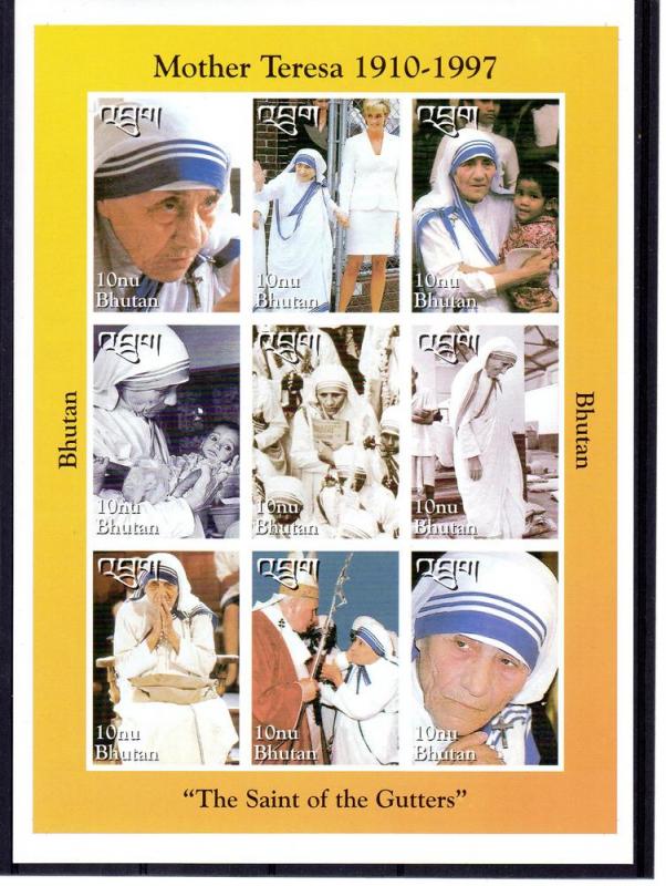 Bhutan 1998 Sc#1191a  Mother Teresa/Pope John Paul II/Diana Sheetlet IMPERF.MNH