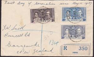 ADEN 1937 Coronation registered FDC to New Zealand.........................6599