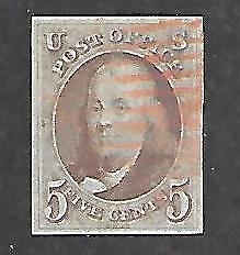 U.S. #1 Used Red Cancel Four (4) Margins Very Nice Copy Of The First Stamp Issue