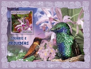 MOZAMBIQUE - 2007 - Hummingbirds & Orchids - Perf Souv Sheet - Mint Never Hinged
