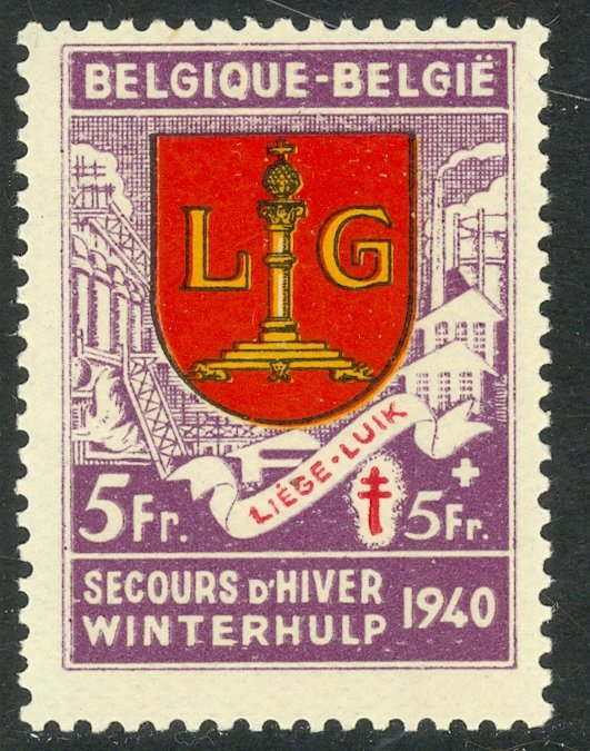BELGIUM 1940-41 5Fr+5fr Arms Winter Relief Semi Postal Sc B272 MNH