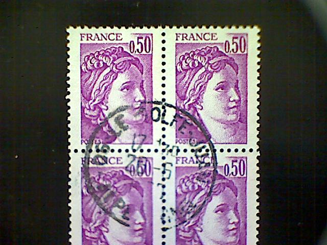 France, Scott #1567, used(o) block of four, 1977, Sabine, 50cts, red lilac