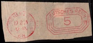 1924 Germany Meter Mail 5 Pfennig Berlin SW Cancel February 19, 1924