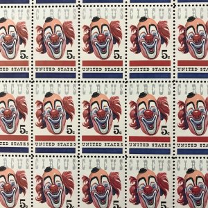 1309   American Circus  (Clown)    MNH 5¢ sheet  of 50    FV $2.50   Issued 1966