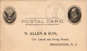 United States Jersey Haleyville 1909 4a-bar   1880-1940  Postal Card.