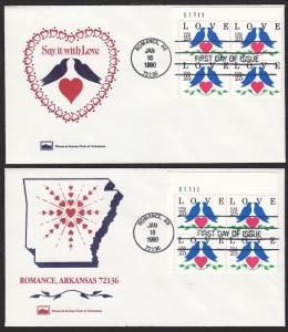 1990 Dove Heart Sc 2440 plate blocks Pinnacle Stamp Club, Romance AR