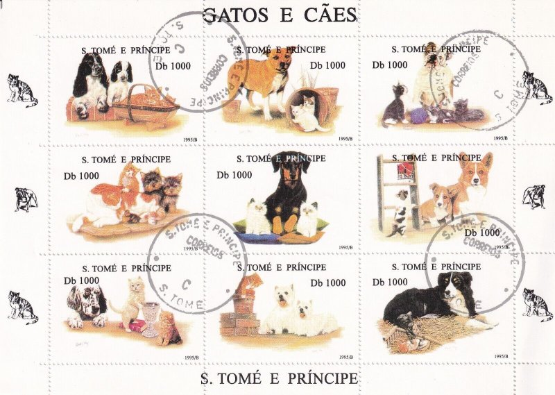 SA Sao Tome and Principe 1995 Cats and Dogs used sheet