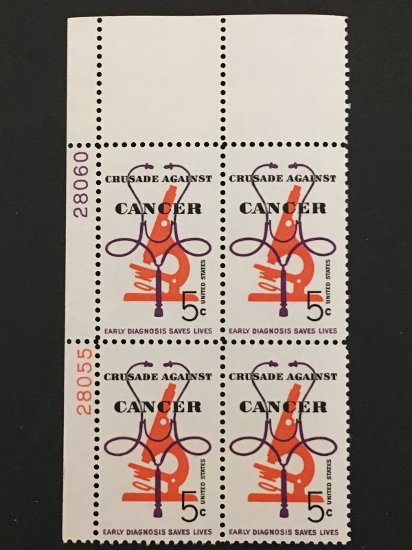 Scott # 1263 Crusade Against Cancer, MNH Plate Block of 4