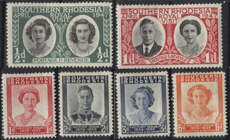Southern Rhodesia 65-70 (mhr) Royal Visit and Victory issues (1947)