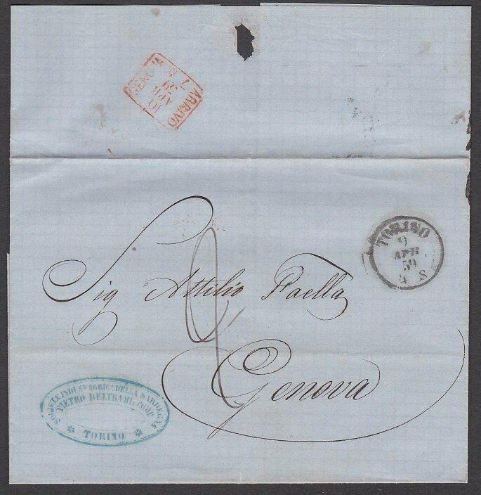 ITALY 1859 entire wrapper TORINO TO GENOA...................................R369