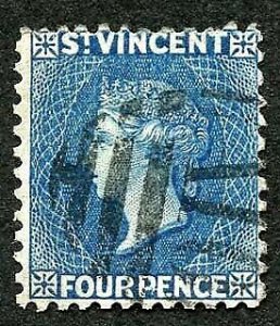 St Vincent SG6 1866 4d Deep Blue No Wmk Perf 11 to 12.5 Great Colour