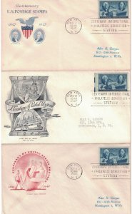 1947 FDC, #947, 3c Stamp Centenary, 3 diff. cachets