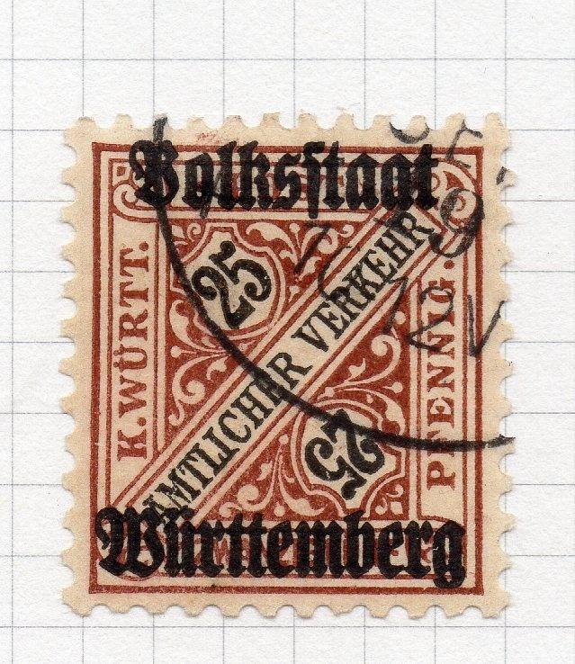 Wurttemberg 1919 Official Early Issue Fine Used 25pf. Optd 291498