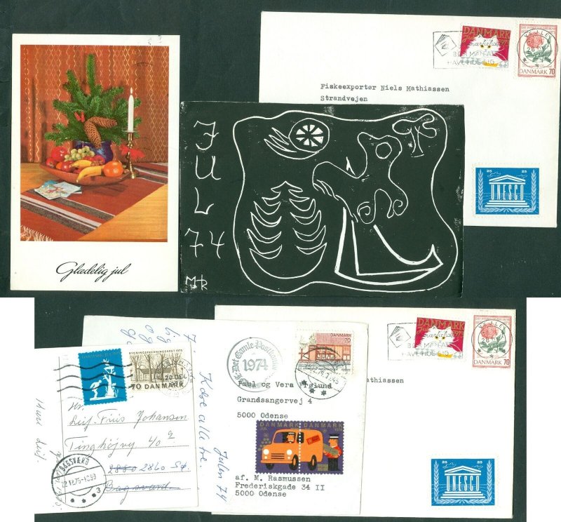 Denmark. 3 Christmas Card With Christmas Seal,Postal Used 1973-1974-1975.