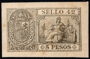 1898-1899 Spanish West Indies Revenue Sello 4 Five Peso Document Stamp MNH