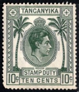 1950 Tanganyika Revenue King George VI 10 Cents General Stamp Duty Used