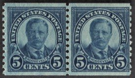 US 602 MNH VF 5 Cent Roosevelt Pair -Dark Blue