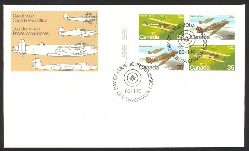 Canada Sc# 875-876 FDC inscription block 1980 11.10 Military Aircraft