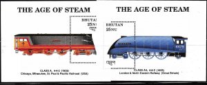 BHUTAN 1993 Scott 810-821 (12) Full Set of Vintage Locomotives Sheets  VF/NH