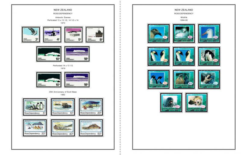 COLOR PRINTED ROSS DEPENDENCY 1957-2018 STAMP ALBUM PAGES (26 illustrated pages)