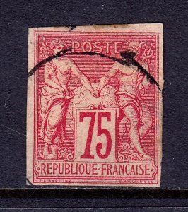 FRENCH COLONIES — SCOTT 28 — 1878 75c PEACE & COMMERCE, TYPE I — USED — SCV $100