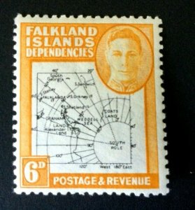 Falkland Island Dep.: 1946 , 6d map, dot in 'T' variety, SG G14a, Mint