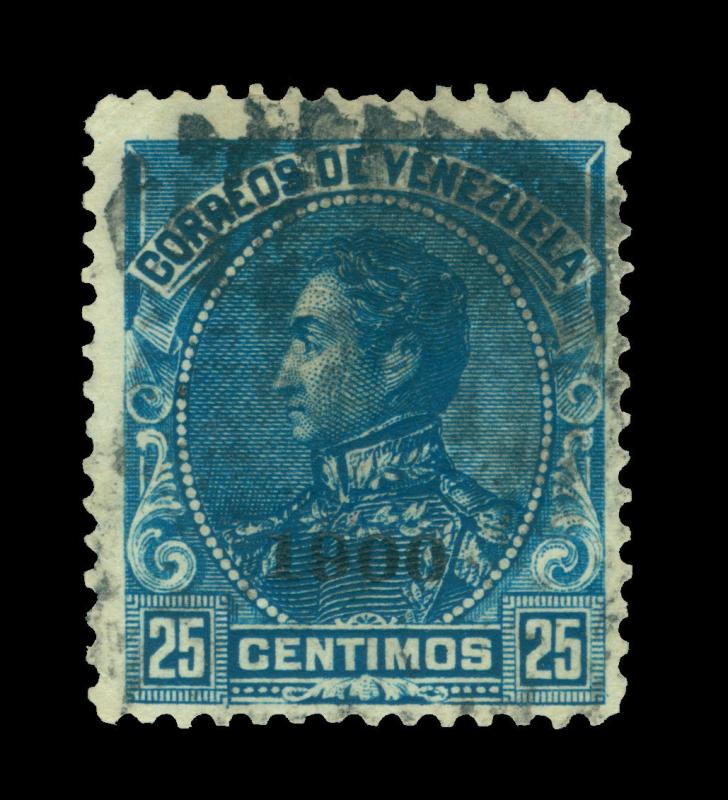 VENEZUELA 1900  Bolivar 25c blue  ovpt - 1900 -  Scott # 158 used - scarce