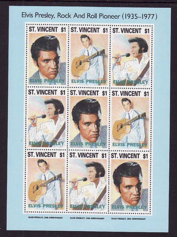 St. Vincent-Sc#1767a-unused NH sheet-Elvis Presley-1993-