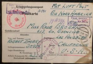 1943 Germany POW Camp Airmail Cover Stalag 9C USA Prisoner of War Tax Percue