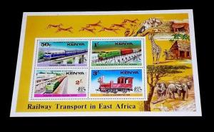 KENYA #67a, 1976, RAILWAYS, LOCOMOTIVES, SOUVENIR SHEET, MNH, NICE! LQQK