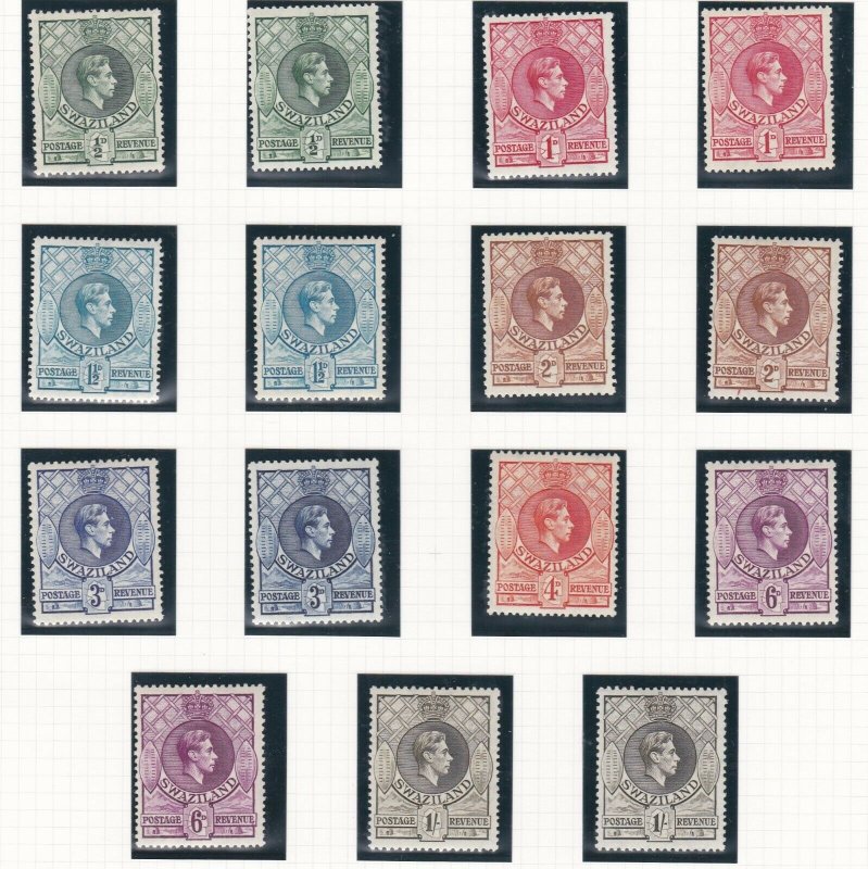 SWAZILAND  1938 - 42  VARIOUS VALUES & PERFS TO 1/-  MH 