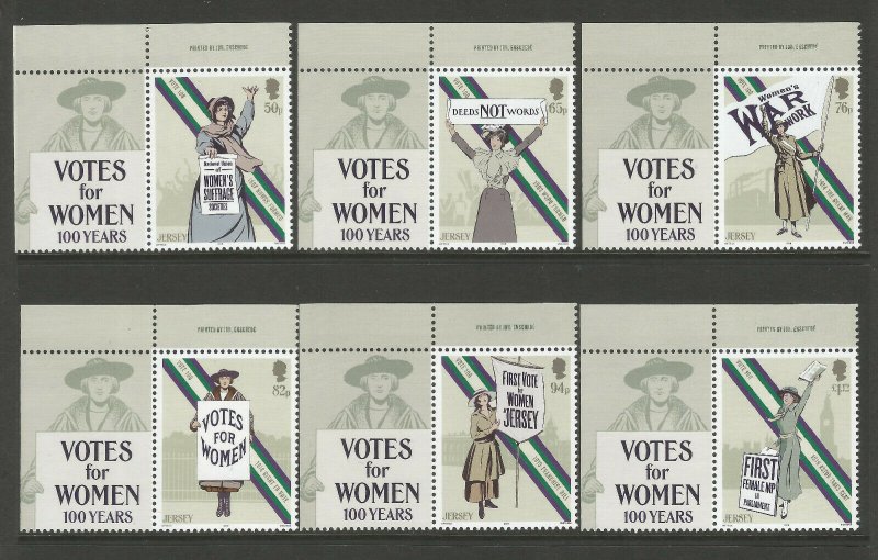 Jersey 2018 Votes for Women Women's Suffrage 6v Set of Stamps unmounted mint MNH