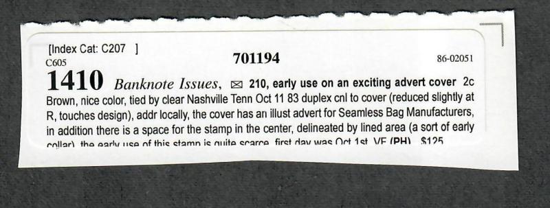 US Sc#210 Nashville Tenn Adv Cover Morgan & Hamilton Bag Manufacturers