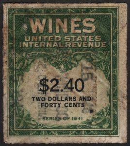 RE153 $2.40 Wine Revenue Stamp (1942) Used