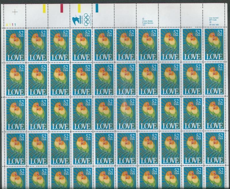 United States  Scott 2537 Sheet  MNH    Love