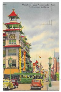 Chinatown, Grant Avenue looking North, San Francisco, California PPC mailed 1957
