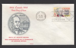 Canada #484 (1968 George Brown issue) H&E cachet FDC unaddressed