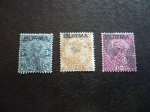 Stamps - Burma - Scott# 1,6,12 - Used Part Set of 3 Stamps