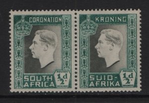 South Africa #74  MH 1937  coronation  .   1/2d .  pair . Afrikaans left